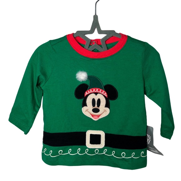 Disney Baby Christmas Matching Set Mickey Mouse Elf Hat, Pants, & Shirt 3-6M NWT - Picture 2 of 9